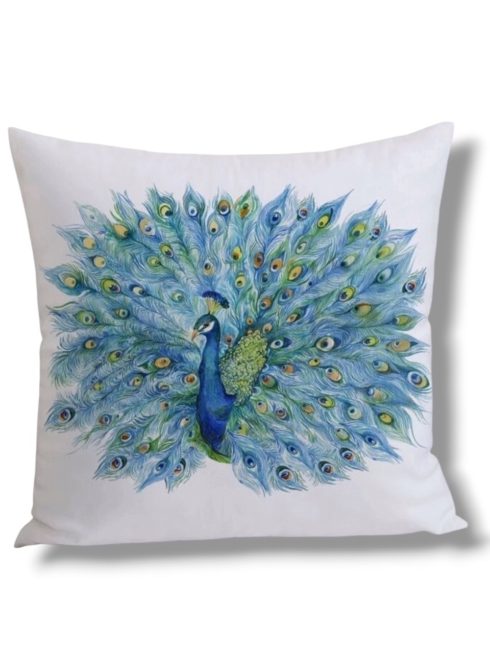 Pillow Cover Peacock Print Zipper Closure Decorative Large Square 17.7 in